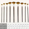 9pcs Professional Fan Paint Brush Set - Long Wood Handle High-Quality Nylon Hair for Watercolor, Acrylic, Oil & More 2