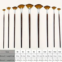 9pcs Professional Fan Paint Brush Set - Long Wood Handle High-Quality Nylon Hair for Watercolor, Acrylic, Oil & More 2