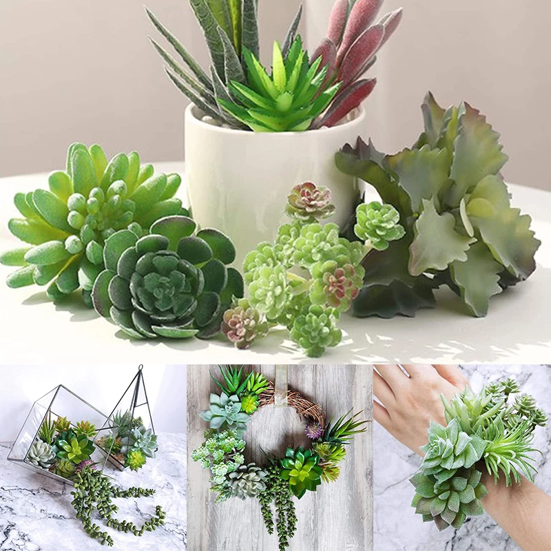 11 Pz/Set Succulente Artificiali Floccato Pianta Simulazione Di Plastica Finta Succulenta Pianta Verde In Miniatura Home Office Fairy Garden Decor