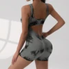 1PCS Tie Die Beautiful Back Yoga Suit Stretch Butt-Lifting Sports Jumpsuit Breathable Threaded Women Bodysuit without Pad