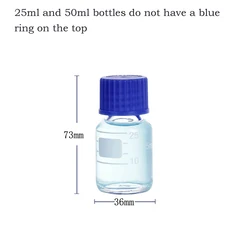 Versatile Graduated Glass Media Storage Bottle with Blue Screw Cap (25ml Clear bottle)