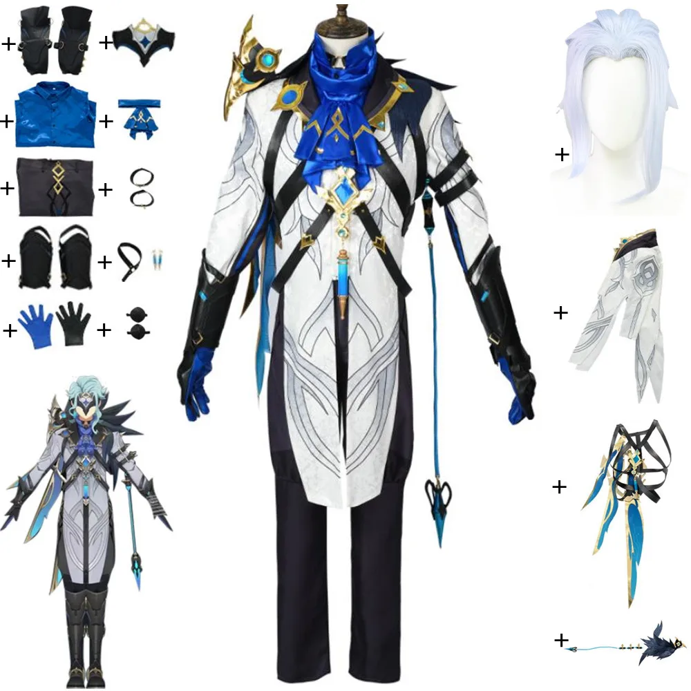 

Anime Game Genshin Impact II Dottore The Doctor Cosplay Costume Wig Snezhnaya Fatui Outfit Sumeru Halloween Adult Uniform Suit