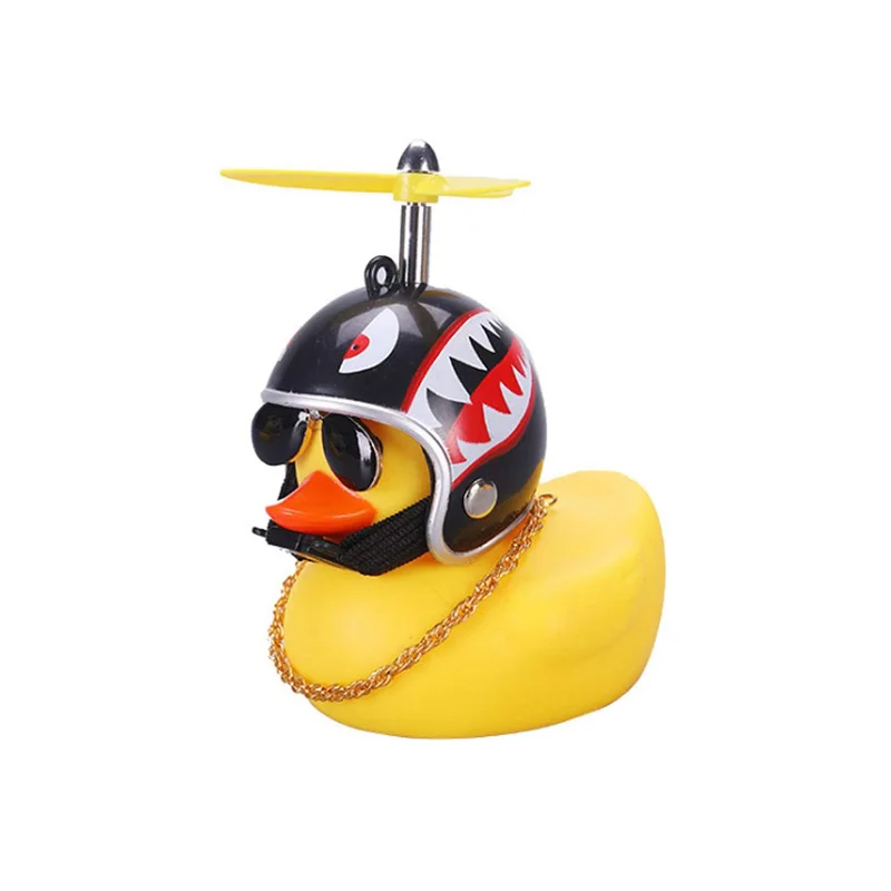 Rubber Broken Wind Duck Toy Motorcycle Car Ornaments Yellow Duck Car Dashboard Decoration with Cool Glasses Propeller Helmet images - 6
