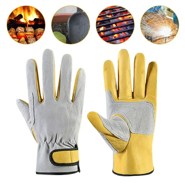 1 Pair Cowhide Welding Work Gloves for Driver Hunting Driving Gloves Farm Gardening Security Protection Workers Mechanic Gloves 4