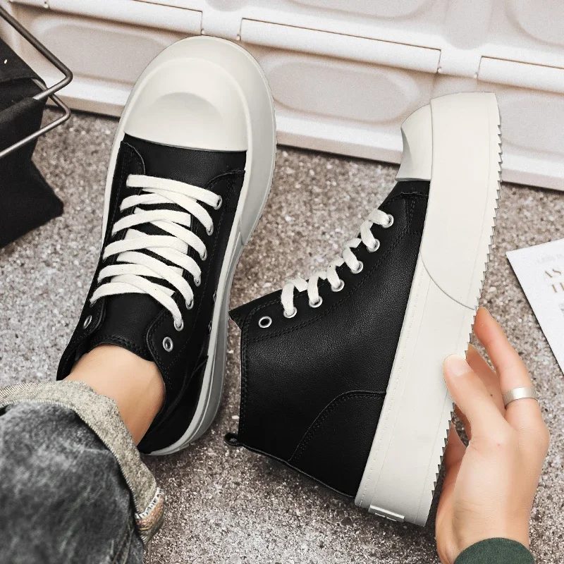 2025 New Men's Sneakers High Top Decked Shoes Thick Sole Increased Altitude Board Shoe Breathable Stylish Casual Trendy Shoes 4