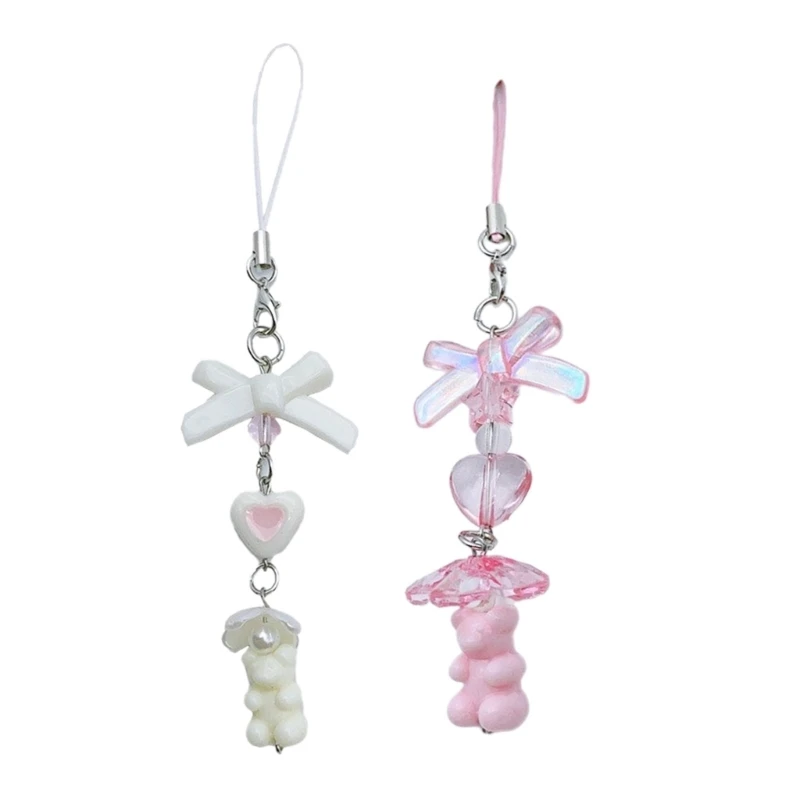 

Ремешок для телефона из бисера, ремешок на запястье, банты в виде сердца, медведя, подвески для телефона, брелки, декор, Прямая