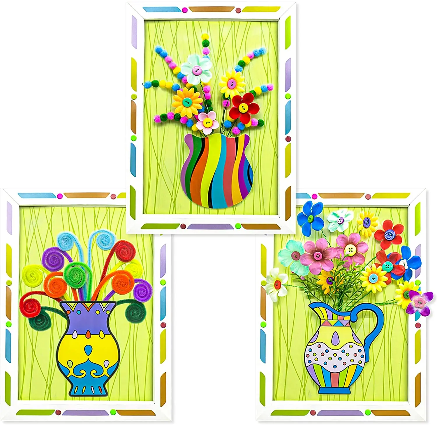

Kids DIY Craft Kit 3D Embossing Kit Photo Frame DIY Making Button Bouquet Boy Girls Interactive Handmade Educational Toy Gift