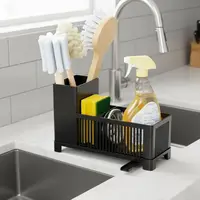 Organisateur d'évier de cuisine bien ventilé, support à éponge peu encombrant, panier de rangement pour éponge d'évier, égouttoir de cuisine en plastique 2