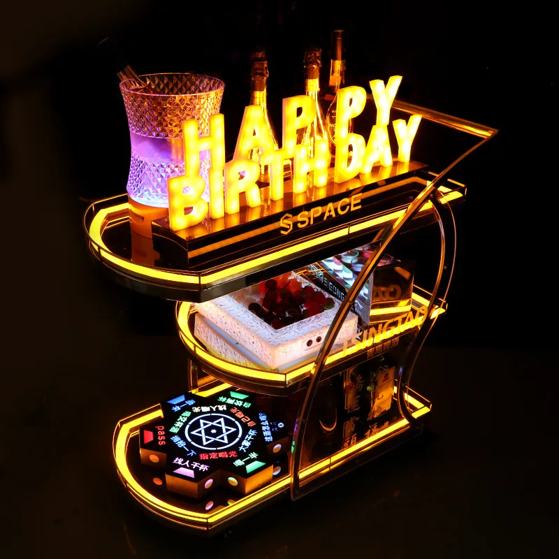 Bar KTV Luminous Drinks Trolley Night Show Wine Food Delivery Van Birthday Cake Car Led Mobile Trolley