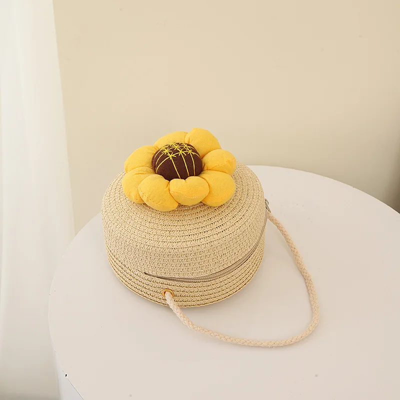 Round Straw Bag Women Woven Crossbody Beach Bag for Ladies Cute Rattan Handmade Knitted Shoulder Bag Candy Color Small Handbag