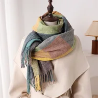 Luxury Rainbow Color Plaid Designer Winter Scarf Women Cashmere Shawl Outdoor Blanket Neckerchief Wrap Pashmina Tassel Warm Lady - Image 4