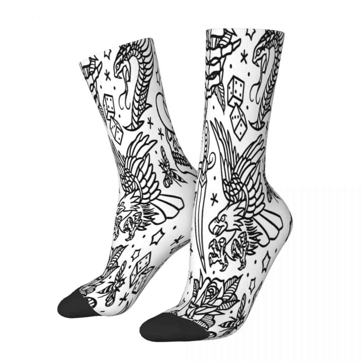 

American Traditional Tattoo Flash Print Variant Skeleton Skull Bone Socks Male Mens Women Autumn Stockings Polyester