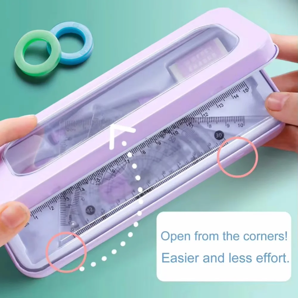 7-Piece Compass and Ruler Set Student Ruler Set Cute Rriangle Exam Specific Box School Starts