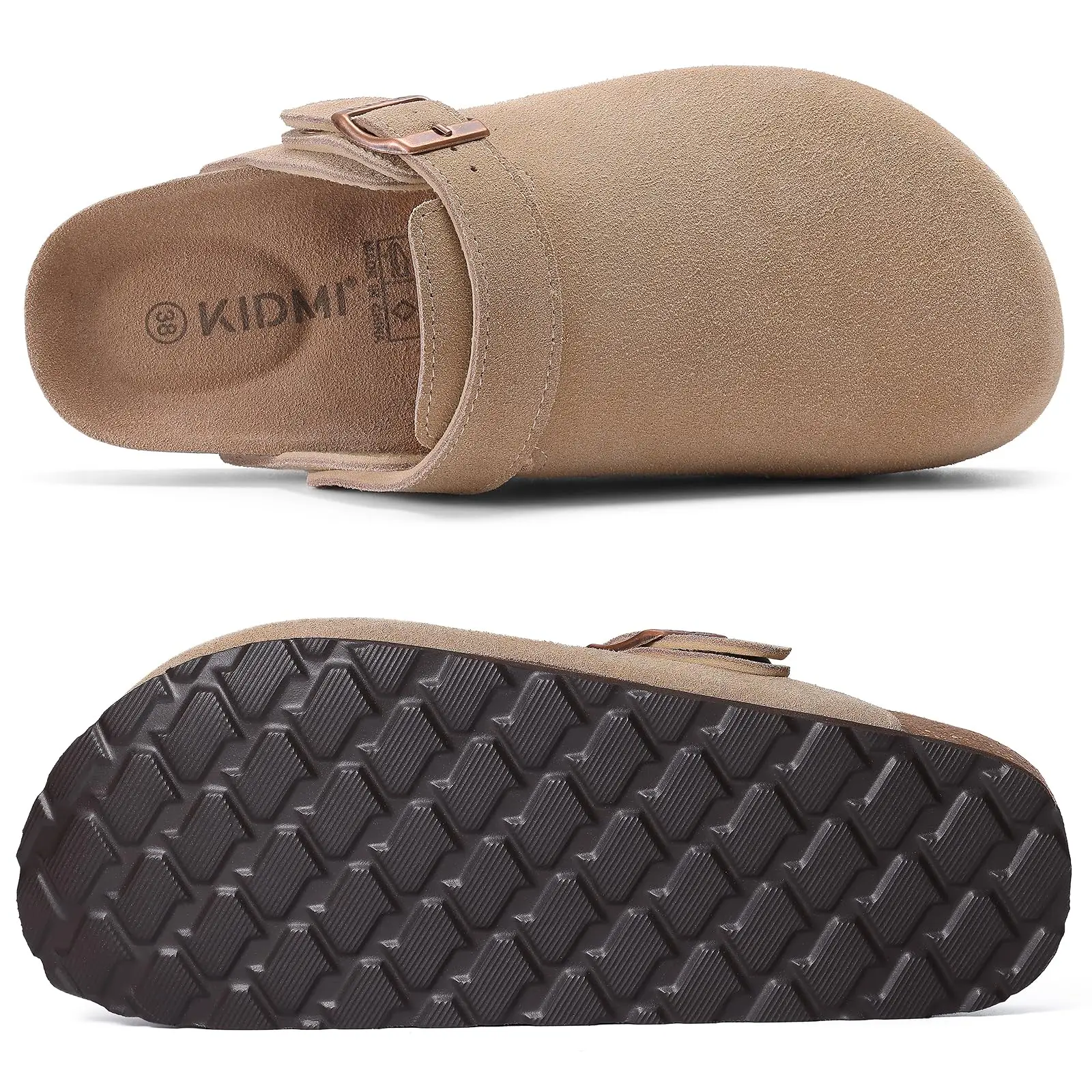 Evshine Women Suede Cork Slippers with Adjustbale Strap Comfy Arch Support Leather Mules Retro Men Potato Shoes Lady Cork Clogs - Image 5