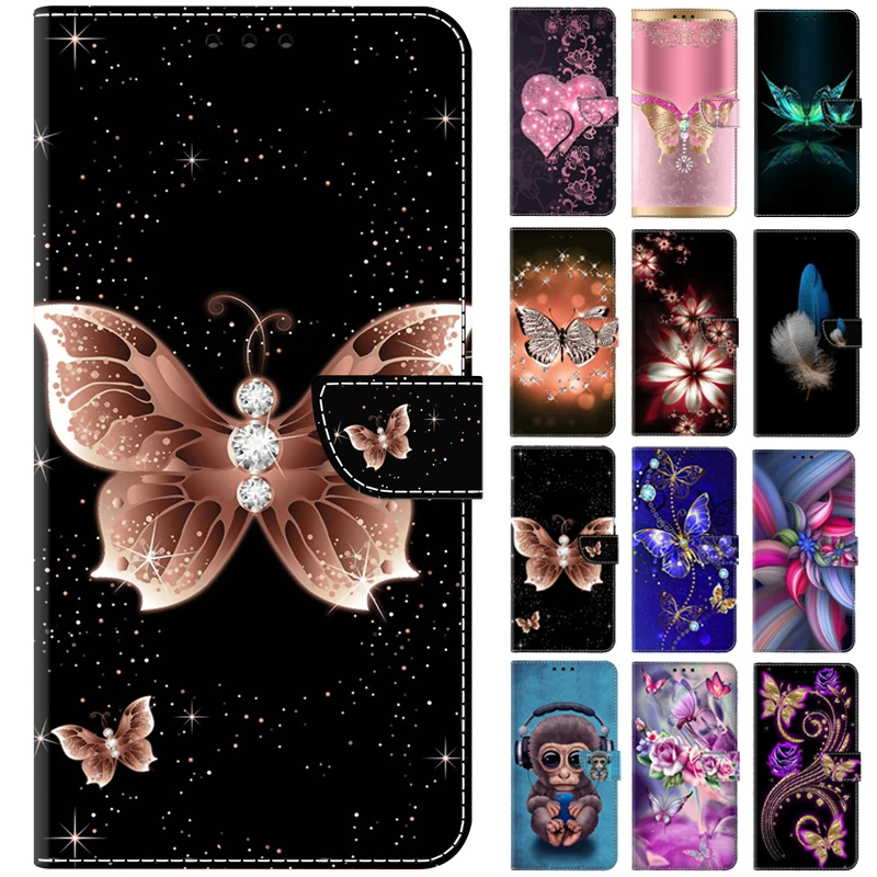 Elegant Diamond Butterfly Wallet Leather Phone Case Cover