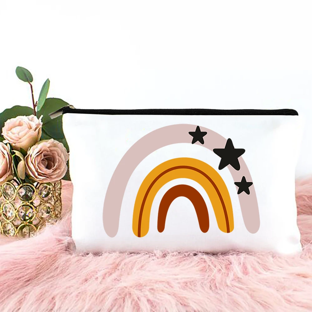 

Rainbow Printed Women Cosmetic Cases Bag Zipper Pouch Travel Lipstick Organizers Makeup Pouch Handbag Holiday Female Best Gifts