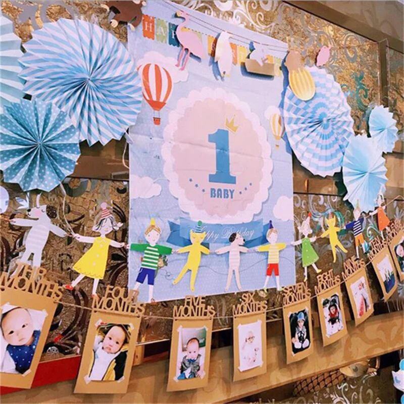 Baby First Happy Birthday Decorations 12 Months Photo Banner Frame