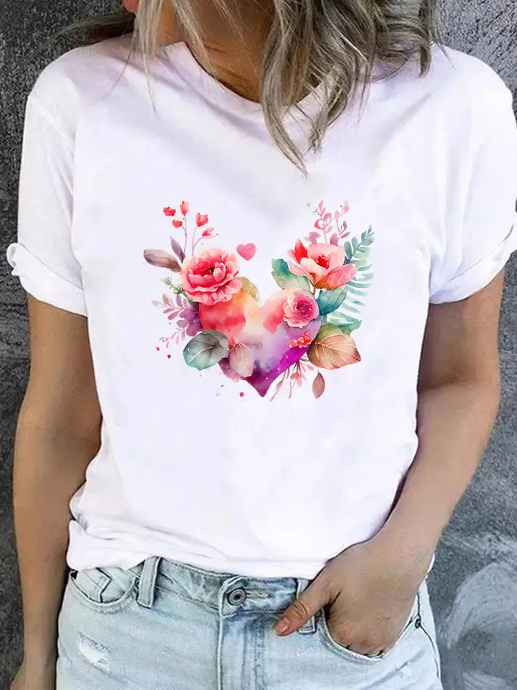 Flower Sweet Trend Cute 90s T-shirt Ladies Fashion Basic Women Graphic Short Sleeve Clothing Tee Top Clothes Print T Shirt