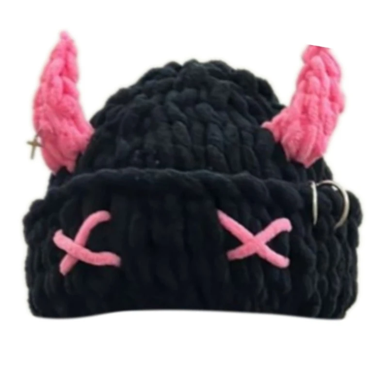

Devil Horn Hat Knit Windproof Beanie for Adult Autumn Winter Cycling