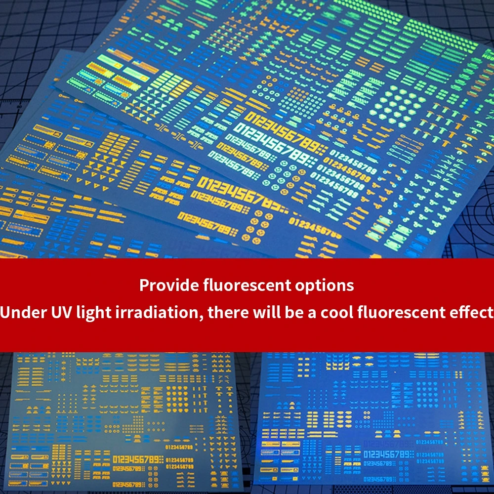 145x100mm Model Kit Waterslide Transfers Decals Alphabets Symbols UV Fluorescent Stickers for Model Railroad Water Slide Decal