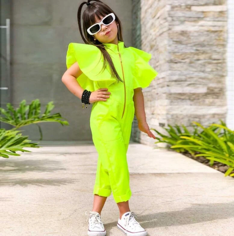 Retail 2022 Fashion Solid Ruffles Onepiece Pants For Girls Baby