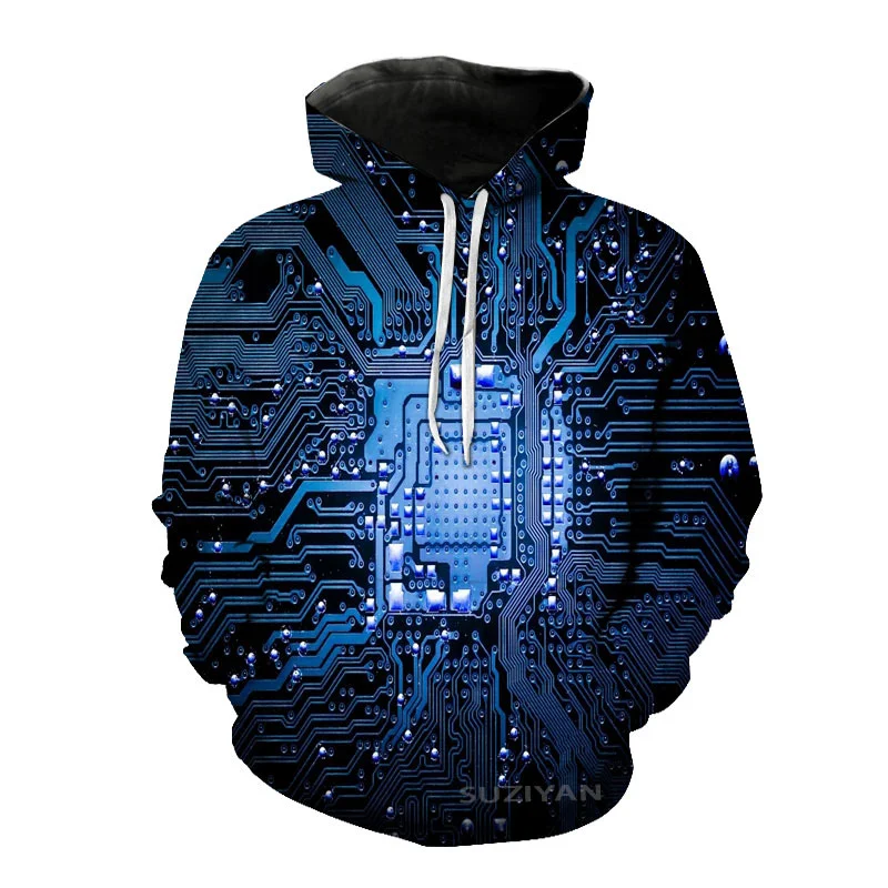 thumbnail image 1 of Sudadera con capucha con estampado 3D de chip electrónico creativo para hombre, ropa de calle informal de estilo Harajuku y hip hop, para primavera y otoño, 1 of 5