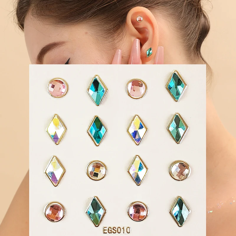3D Earrings Stickers No Ear Hole Self Adhesive Butterfly Rhinestones for Children Girls