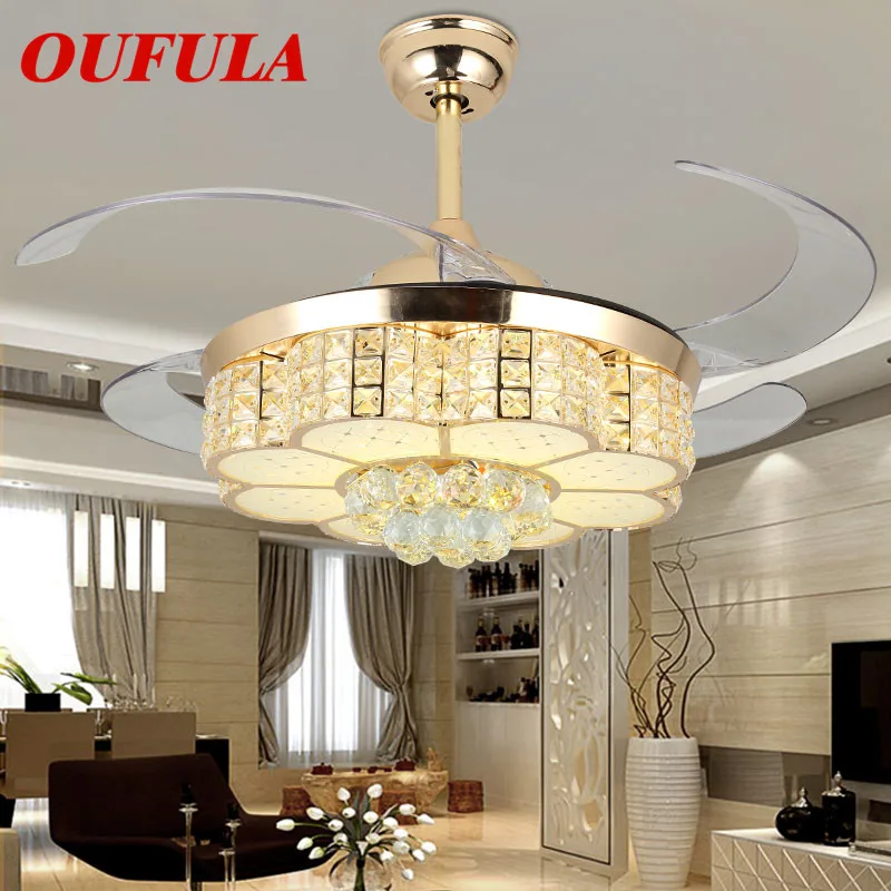 

TEMAR Modern Ceiling Fan Lights With Crystal Invisible Fan Blade Remote Control Decorative For Home Living Room Bedroom