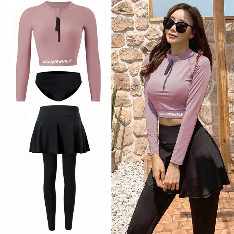 Rash Guard Surfing Swimsuit Women Sports Swimwear Long Sleeve Split Swimsuit Slim Surfing Diving Suit