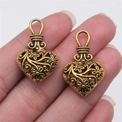 Elegant Set of 3 Heart - Shaped Vintage Floral Charms (Antique Gold Plated)