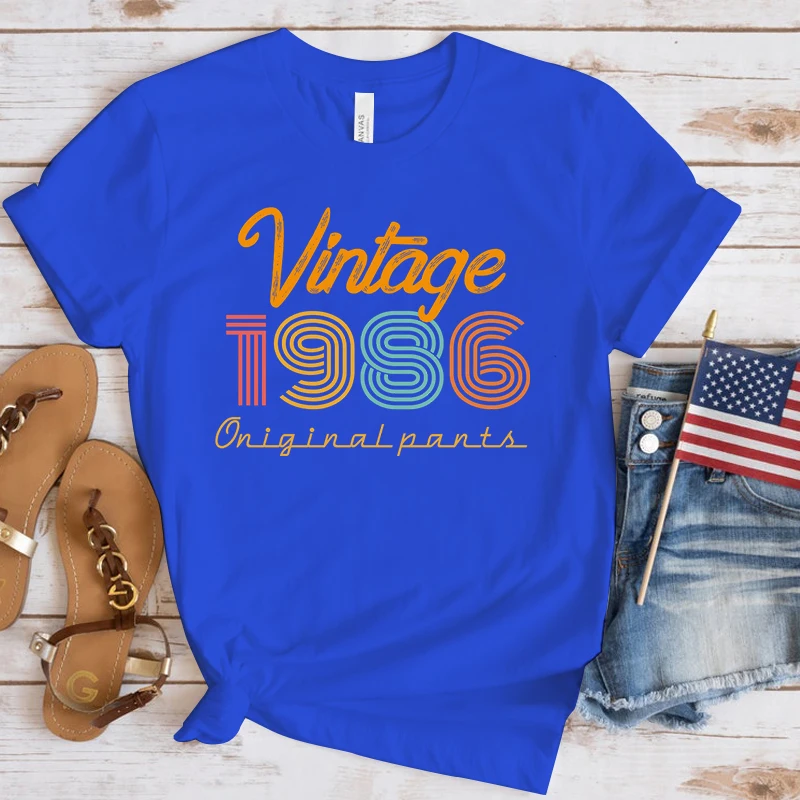 (Premium T-shirt) Neue Vintage 1986, Print T Shirt Frauen Kurzarm Tops Tees Sommer Mode Lose Casual T-Shirt (Schnelle Lieferung) – Detail 3