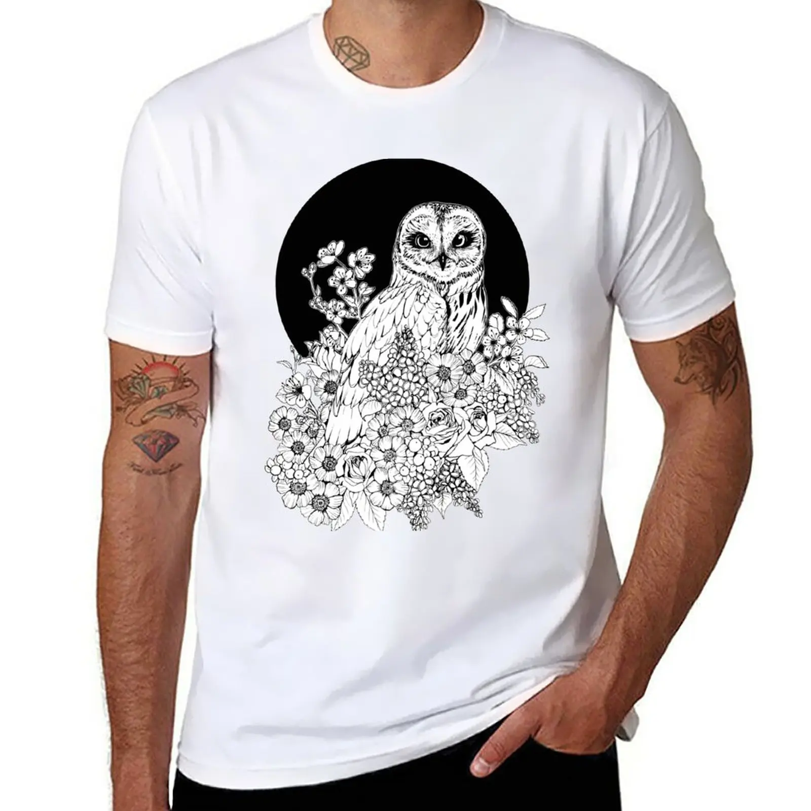 

New Owl Floral Eclipse - Black and White T-Shirt tops kawaii clothes quick drying t-shirt t shirts for men pack