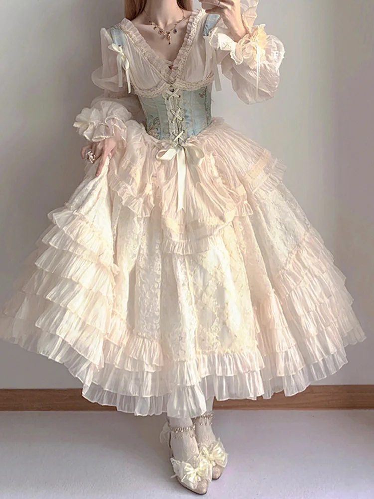 Gorgeous Suit Female Lolita Sweet Elegant Lady Waist Seal Heavy Industry Dress