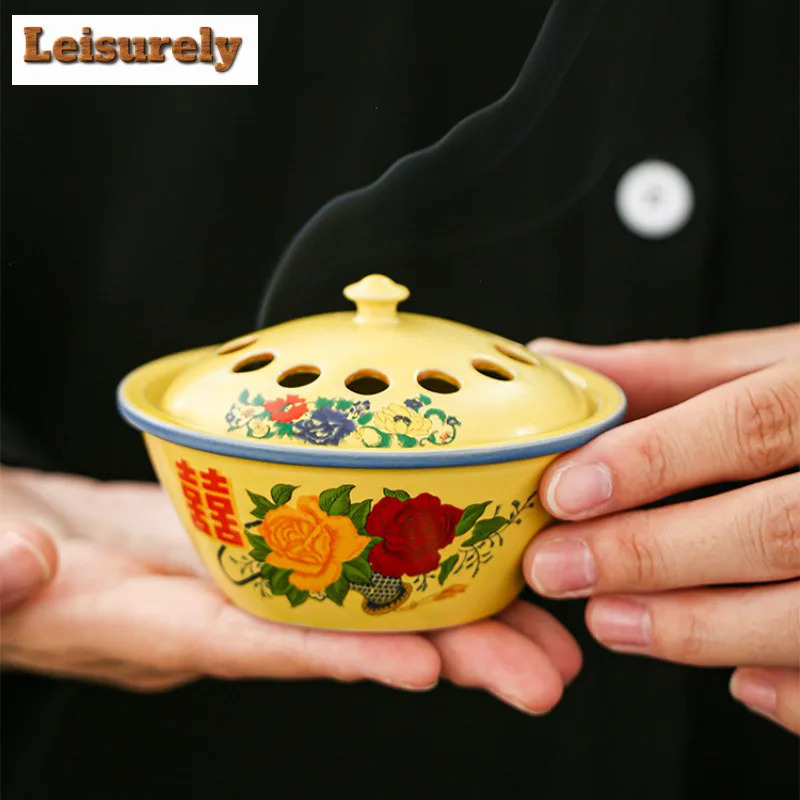 Enamel Double Happiness Plate Incense Holder Water Fountain Decoration Incense Burners Consecrate Censer Teaware Ornaments Craft