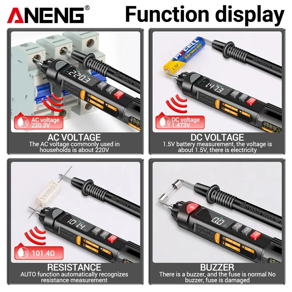 ANENG A3009 Mini Digital Multimeter Pen Smart Voice Broadcast Tester Meter Multimetro DC AC Voltage Professional Test Tools 3