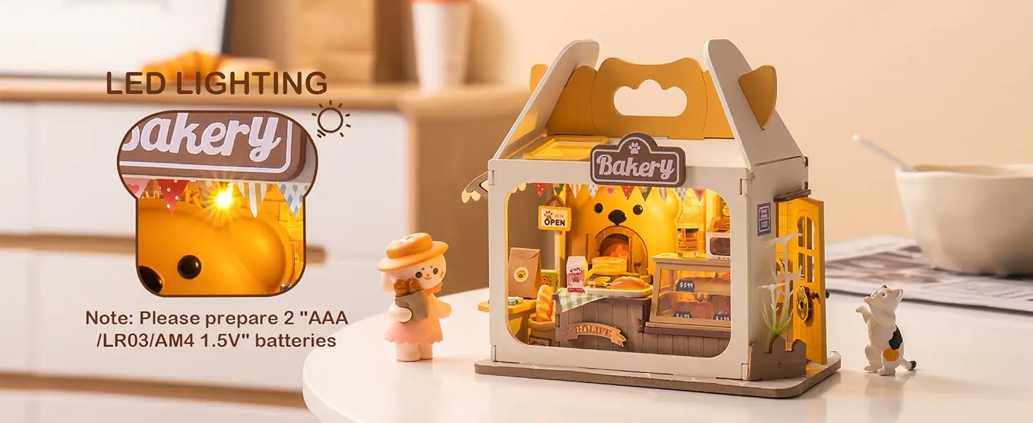 Miniature Bakery DIY Dollhouse with LED Light