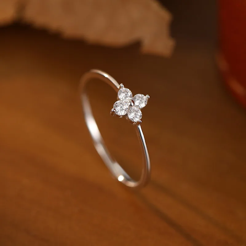 Anello Regolabile In Argento 925 Con Ciondolo - Fiocco, Quadrifoglio O Croce - Zirconi - Disponibile Oro O Argento