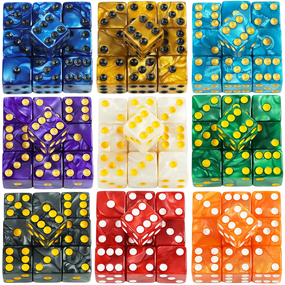 10-Piece Marble Acrylic Dice Set - Square Corner 16MM for Gaming and Entertainment