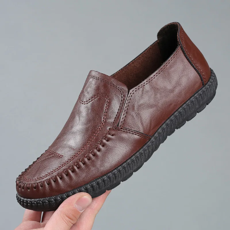 

EOENKKY Men's Genuine Leather Shoes Handmade Stitching Casual Slip on Loafer Casual Shoes for Men
