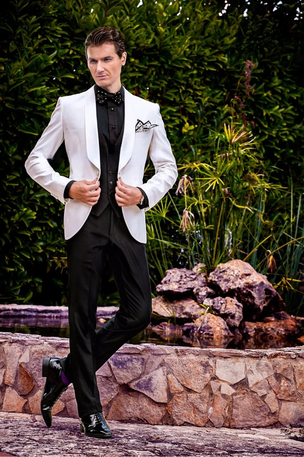 

Italian White Black Men Suit Casual Wedding Suits For Men Custom Slim Fit 3 Piece Tuxedo Groom Prom Blazer Sets Terno Masculino