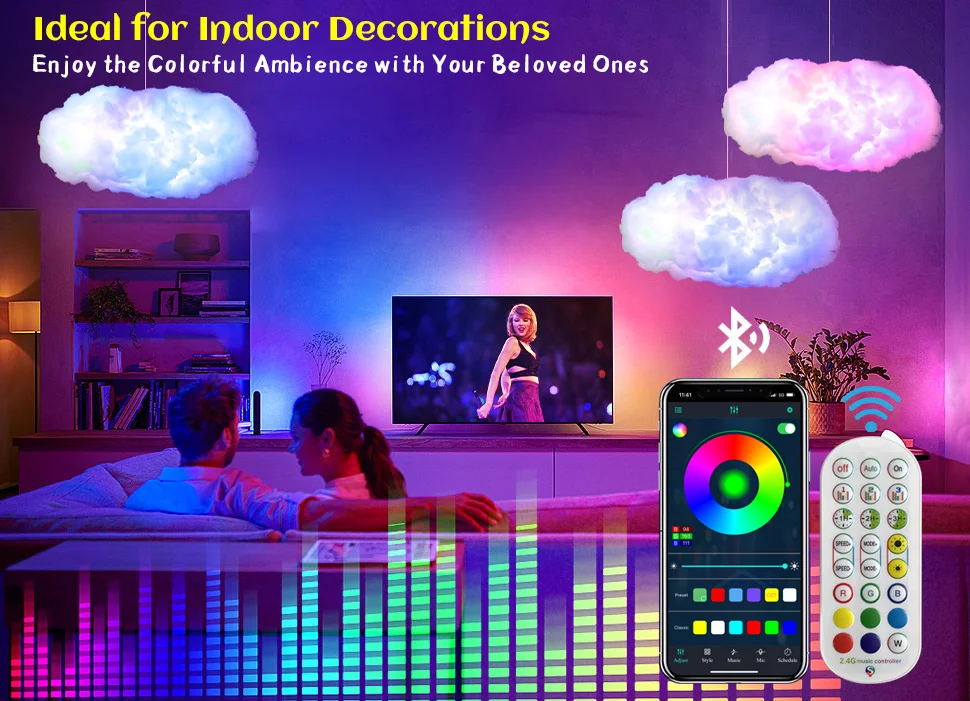 nite light LED Cloud Lightning Light for Bedroom Thunder Effect Cotton Lamp Decoration for Room  Night Club Fairy Colorful RGB Music Sync portable night light