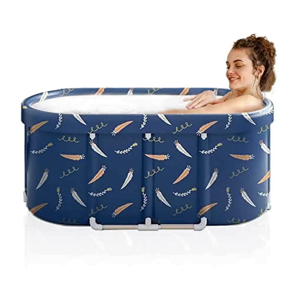 Foldable Portable Japanese Soaking Tub with Drain Hose Adults Boys and Girls Aluminum Alloy Support Frame Anti-Leakage Body Easy 2