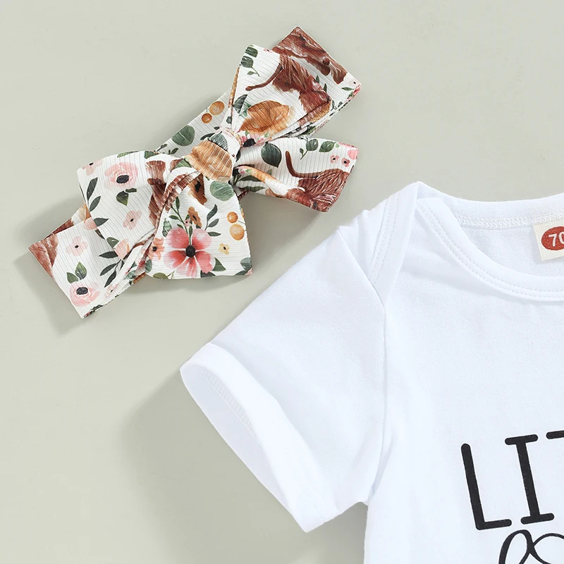 

Toddler Baby Girl Clothes Summer Outfits Letter Short Sleeve Romper Top Floral Flared Bell Bottom Pants Set