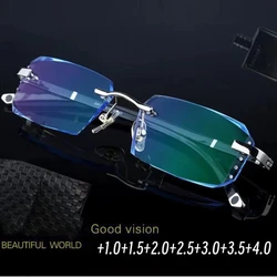 Unisex New Cut Edge Presbyopic Glasses Frameless HD Anti Blue Presbyopic Glasses Men's Anti Fatigue Transparent Reading Glasses