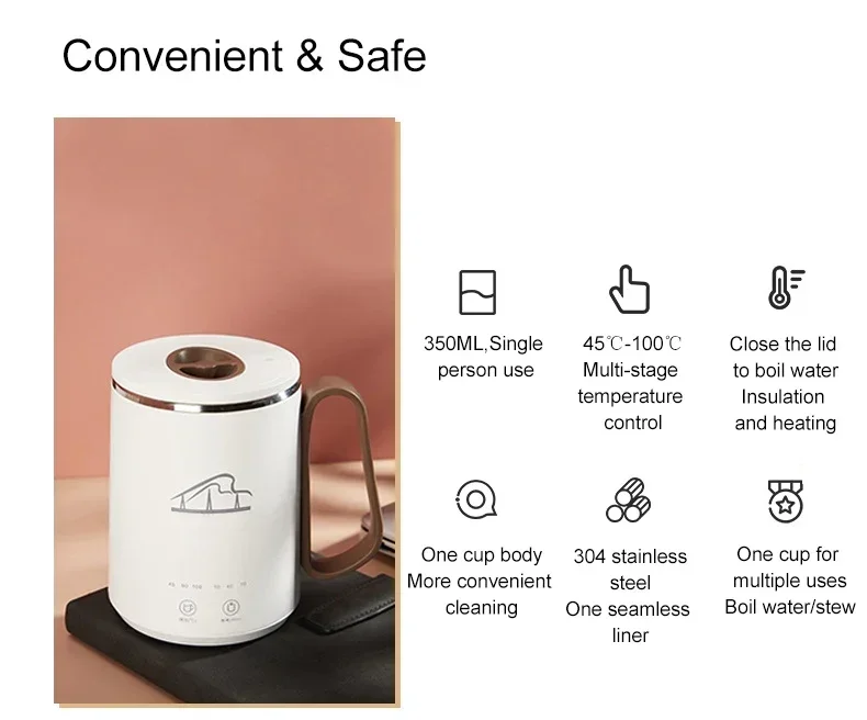 Description Picture 3 of itemPortable Mini Electric Kettle Hot Water Thermal Heating Boiler Pot Travel Cup Milk Heater Teapot Soup Stew Porridge Slow Cooker