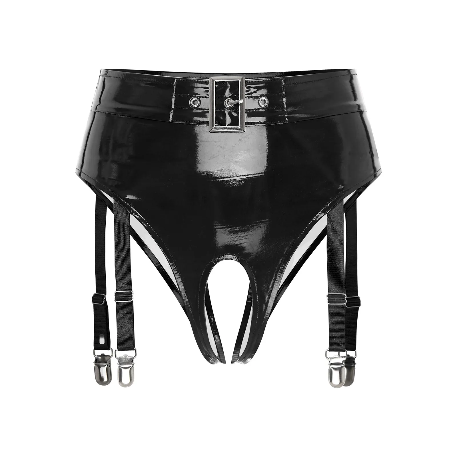 thumbnail image 1 of Ropa interior de charol Wetlook para mujer, lencería Sexy, ropa de discoteca de baile en barra, tiro bajo, sin entrepierna, anillo redondo, Liga de pierna, calzoncillos de látex, 1 of 5
