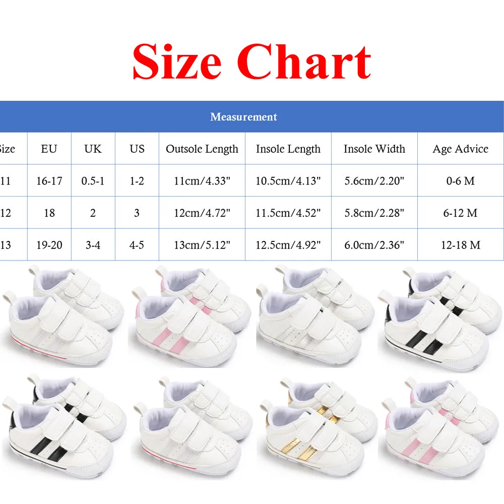 0-18months Baby-Turnschuhe mit weicher Sohle, rutschfeste weiße Kinderwagenschuhe für Kleinkinder, Freizeitschuhe, gestreift, Prewalker-Trainer für Mädchen – Detail 3