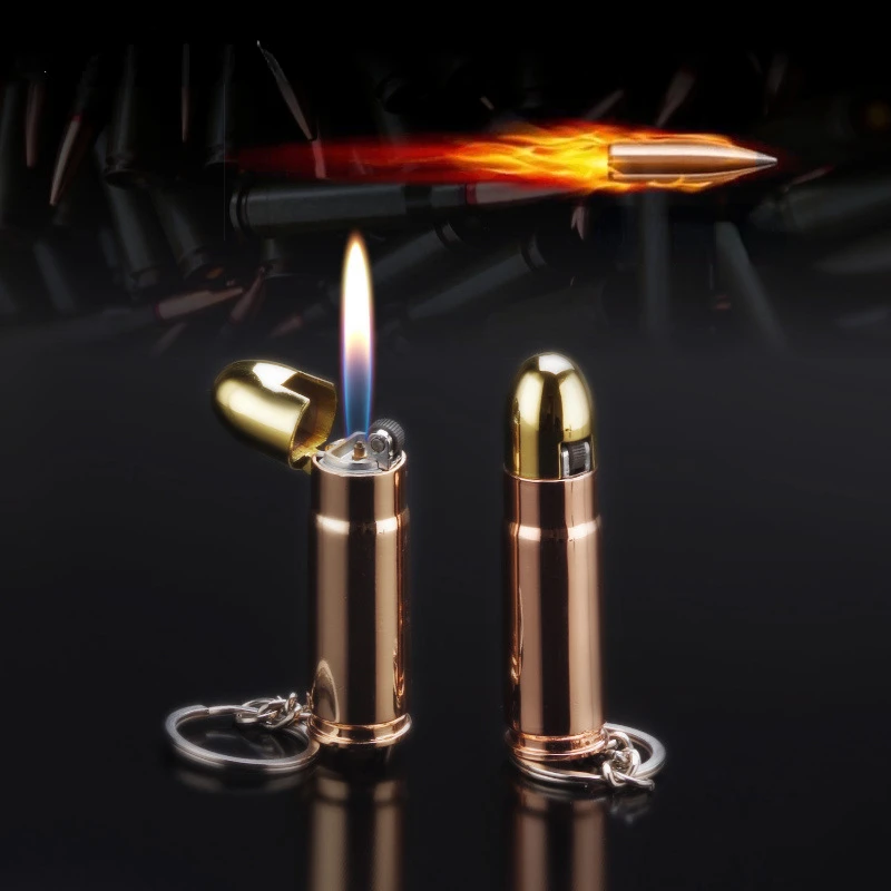 Keychain Butane Gas Torch Lighter Mini Cigarette Lighters Gun Bullet Pendant Portable Smoking Accessories Flame Cool Gifts Men