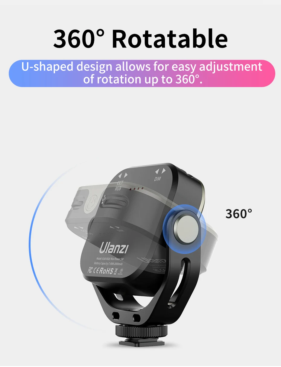 VL66 RGB Video Light 2500-6500K CCT 360° Rotatable 2000mAh Full Light with 1/4 S