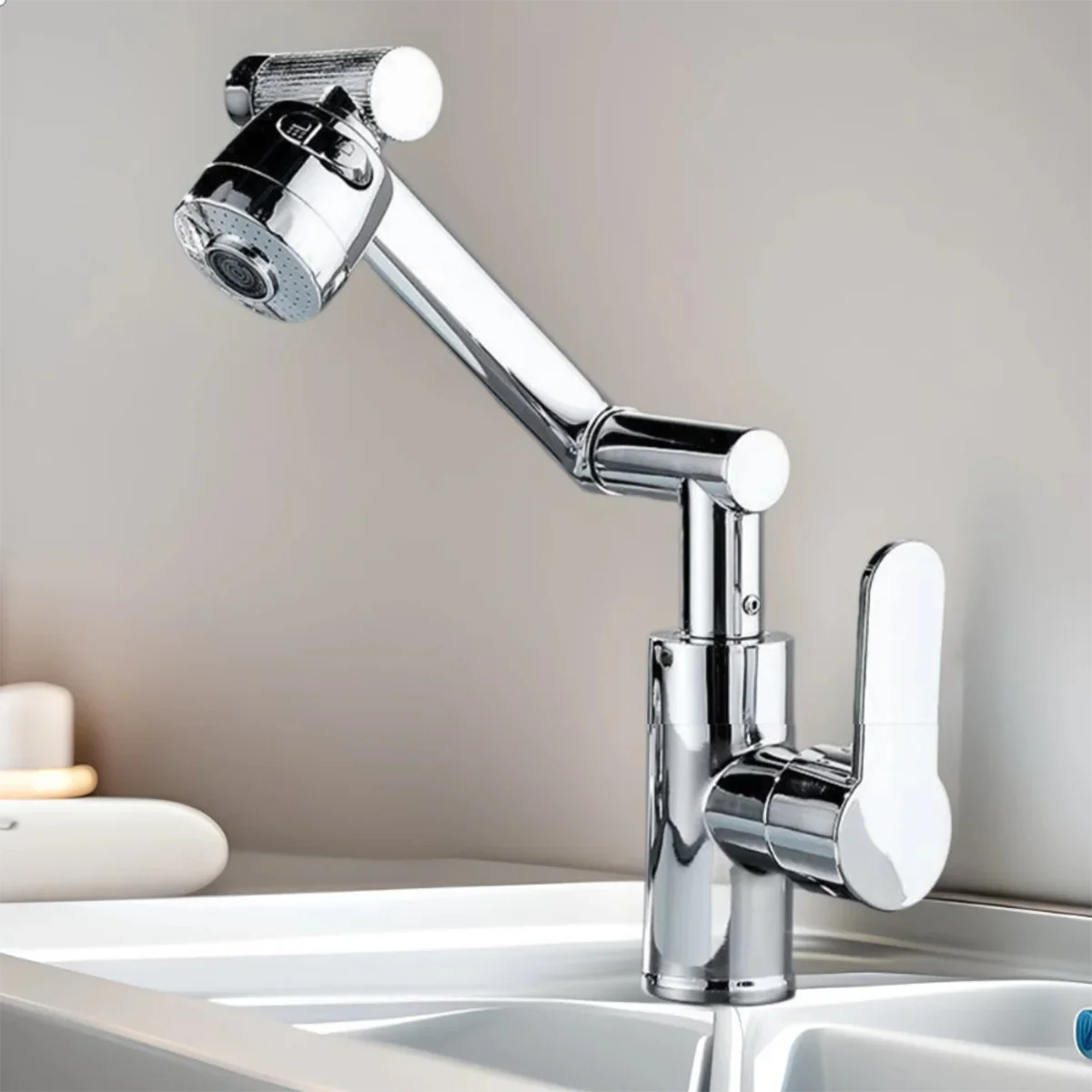 1080° Swivel Bathroom Sink Faucet Basin Faucet Mixer Deck Mounted Splash Proof Water Tap Shower Head Aerators TapwareRobotic-Arm